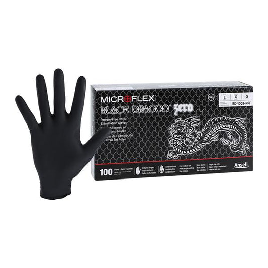 Exam Gloves, Nitrile, PF, Textured Fingers, Black, Large, 100/bx, 10 bx/cs (US Only)