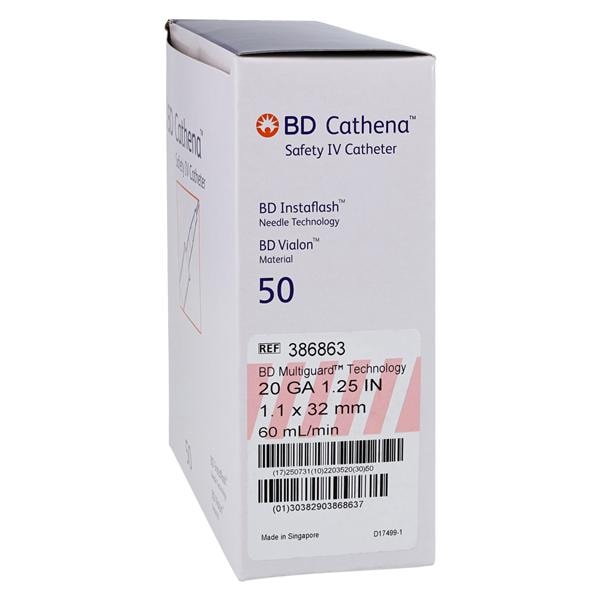 IV Catheter, Safety, 20G x 1.25", Straight, Multiguard Technology, Instaflash Needle Technology, Vialon Catheter Material, 50/bx, 4 bx/cs (Continental US Only)