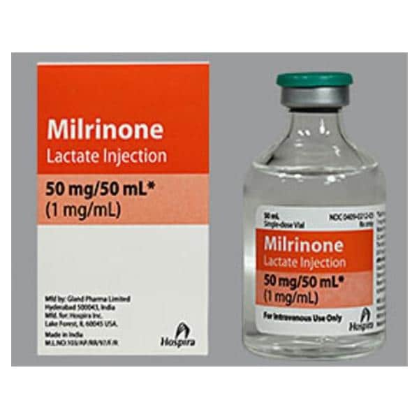 Milrinone Lactate Injection, 1 mg/ml, 50 ml Vial, Single Dose, Glass Fliptop Vial (Rx) (Item is Non-Returnable) (We must have your Wholesale Drug License on File before shipping this product) (US Only, Excluding IN and ND)