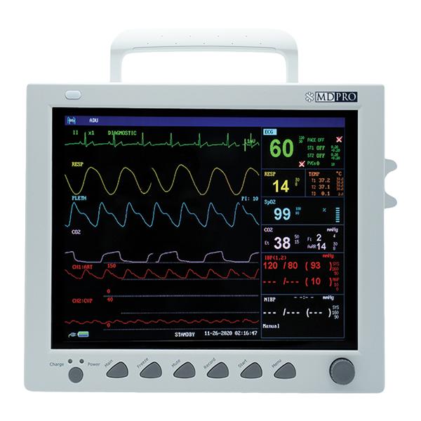 MDPro4000 12" Patient Monitor, with printer installed, Patient Ready with adult accessories, Standard configuration with 3/5-lead ECG, RESP, NIBP, SpO2, 2-TEMP, PR, including open CO2 and IBP ports (DROP SHIP ONLY)