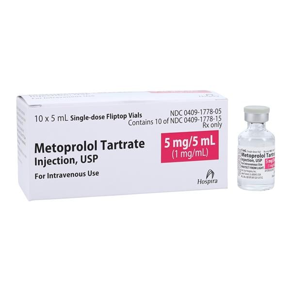 Metoprolol Tartrate Injection, USP, 1 mg/ml, 5 ml Vial, Single Dose, Glass Fliptop Vial, 10/bx