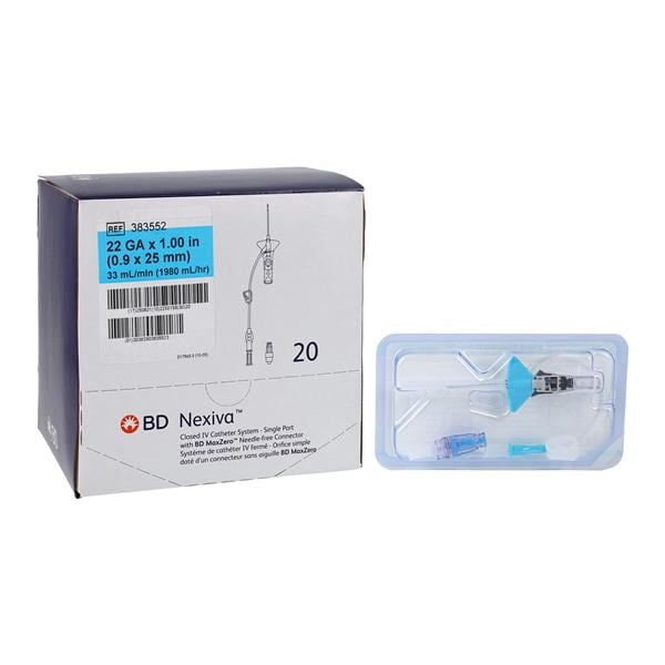 Closed IV Catheter System, Single Port with MaxZero Needle-Free Connector, 22G x 1.00", Blue, 20/pk, 4 pk/cs (Continental US Only) (Drop Ship Requires Pre-Approval)