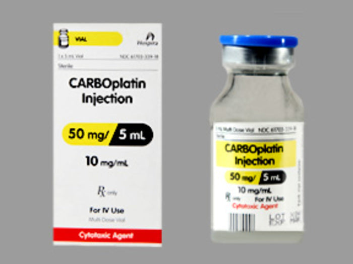 Carboplatin Injection, 10 mg/ml, 5 ml Vial, Multiple Dose, Onco-Tain Glass Fliptop Vial (Rx) (Item is Non-Returnable) (We must have your Wholesale Drug License on File before shipping this product) (US Only, Excluding IN and ND)