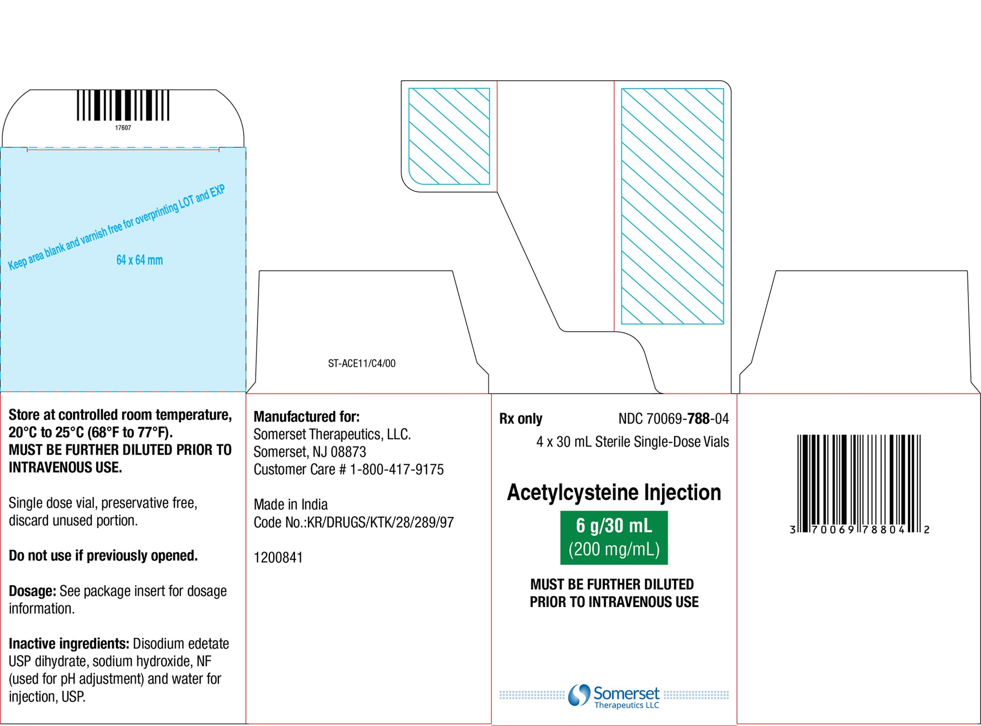Acetylcysteine Injection, 6mg/30ml (200 mg/ml), SDV, 4/ct (Rx) (US Only, Excluding IN and ND) (Product is Non-Returnable)