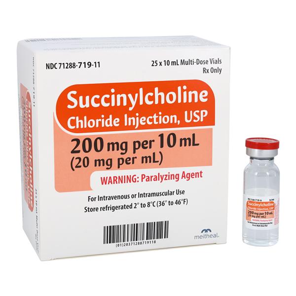 Succinylcholine Chloride Injection, USP, 200 mg per 10 ml, MDV, 25/bx (Rx) (Item is Non-Returnable) (US Only, Excluding IN and ND)