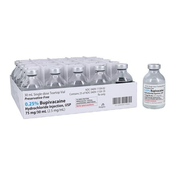 Bupivacaine Hydrochloride Injection, USP, 2.5 mg/ml, 30 ml Vial, Single Dose, Glass Teartop Vial, 25/bx (Rx) (Item is Non-Returnable) (We must have your Wholesale Drug License on File before shipping this product) (US Only, Excluding IN and ND)