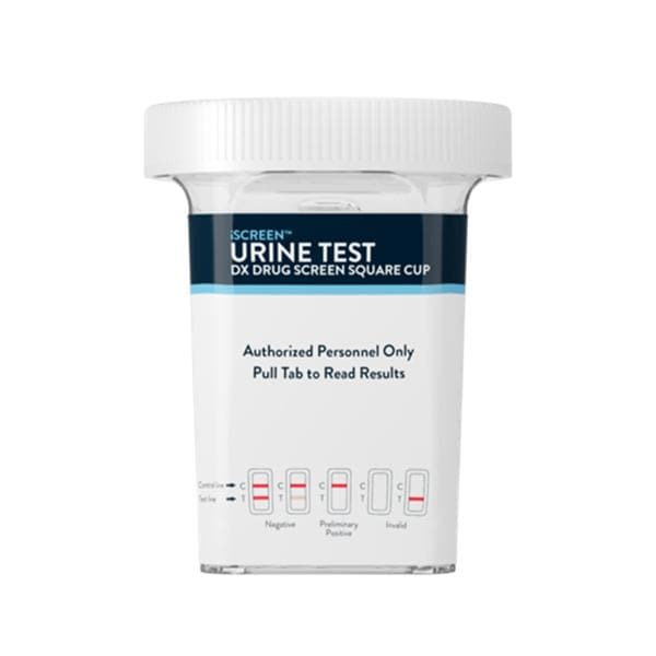 iScreen DX Drug Screen Square Cup Test, COC, MOP (OPI300), AMP, MET, PCP, BZO, BAR, BUP, MDMA, MTD, OXY, TCA (CR,SG, PH) -NO THC, CLIA WAIVED, 25/bx (US Only)