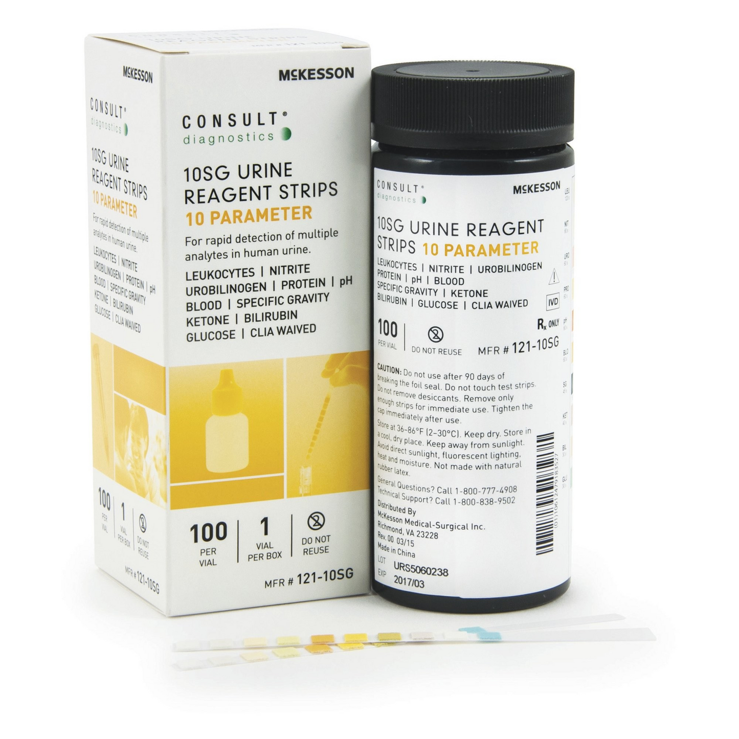 Urinalysis Reagent McKesson Consult™ Bilirubin, Blood, Glucose, Ketone, Leukocytes, Nitrite, pH, Protein, Specific Gravity, Urobilinogen For McKesson 120 / McKesson CONSULT U120 Ultra Urine Analyzer (121-10SG)