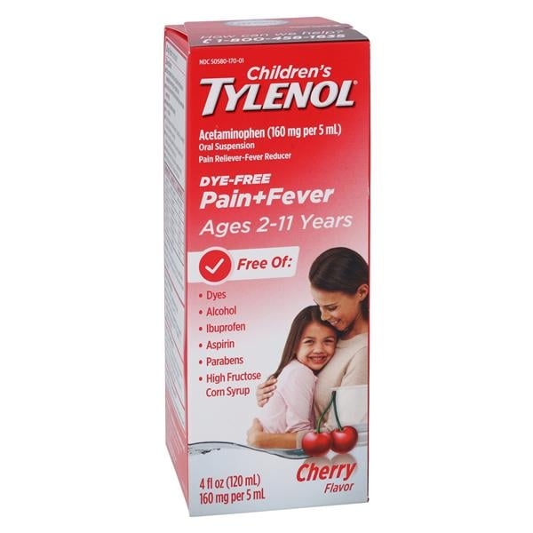 Tylenol, Childrens Suspension, Cherry, Dye-Free, 4 oz, 3/bx, 12 bx/cs (Continental US+HI Only) (Pricing Subject to Change without Prior Notification)