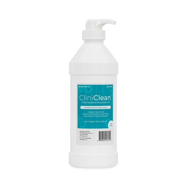 CliniClean Chlorhexidine Gluconate 4% Antiseptic/Antimicrobial Solution, 32oz. Flip-Top Bottle, 12/cs