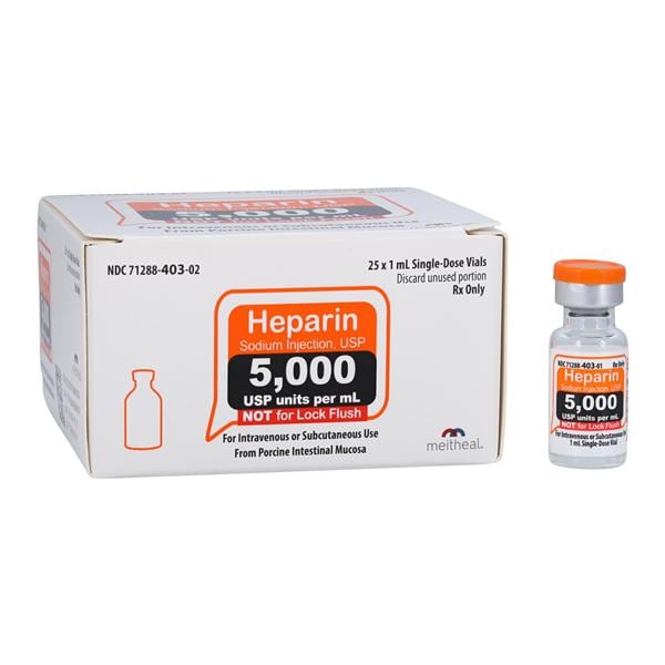 Heparin Sodium Injection, USP, 5000 units per 1 ml, SDV, 25/bx (Rx) (Item is Non-Returnable) (US Only, Excluding IN and ND)