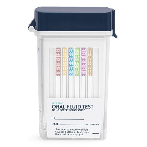 iScreen Oral Fluid Click Cube Test, for AMP50, BAR50, BUP5, BZO10, COC20, MDMA50, MET50, MTD30, OPI40, OXY20 (NO THC), 25/bx (Intended for Employment and Insurance Testing ONLY - NOT FOR CLINICAL USE) (US Only)