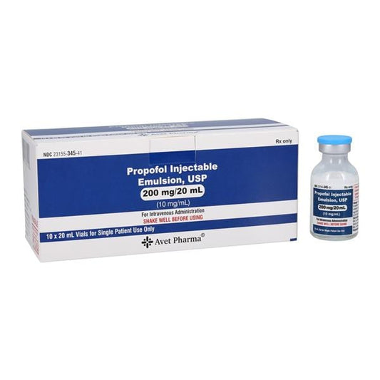 Propofol Injectable Emulsion, USP 200 mg/20 ml (10 mg/ml), 10/bx (Rx) (US Only, Excluding IN and ND) (Product is Non-Returnable) 