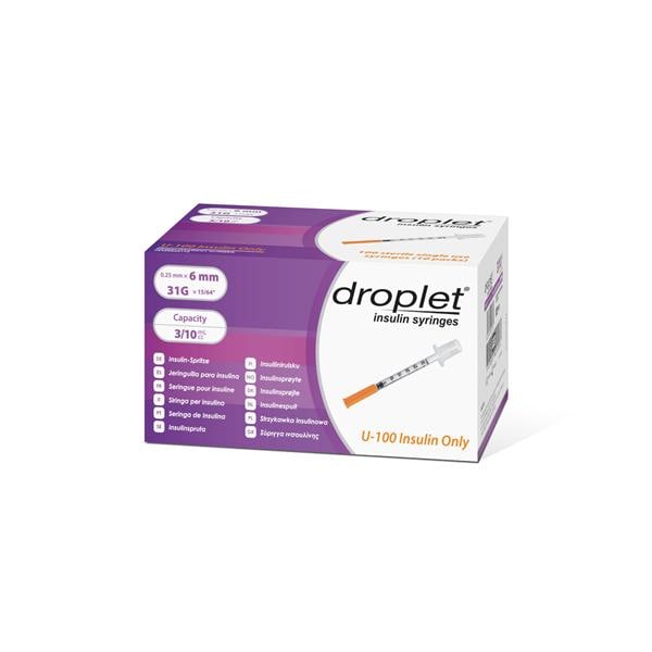 Droplet Insulin Syringe, 0.3ml, 31G, 6mm, 100/bx, 5bx/cs (To Be DISCONTINUED)