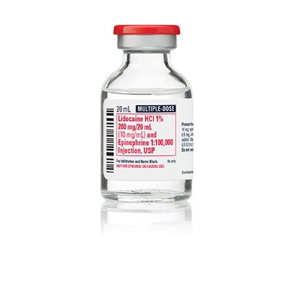 Lidocaine Hydrochloride and Epinephrine Injection, 1% USP, 1:100,000, 20 ml Vial, Multiple Dose, Glass Fliptop Vial, 10/bx (Rx) (Item is Non-Returnable) (We must have your Wholesale Drug License on File before shipping this product) (US Only, Excluding IN and ND)