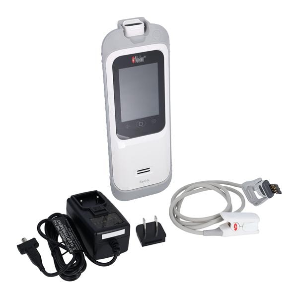 Rad-G Pulse Oximeter (witih Sensor) Includes:  SpO2, Pulse Rate, Perfusion Index (Pi), pleth variability index (PVi), Respiration Rate from the Pleth (RRp) and (1) Rad-G Reusable Sensor (Rx) (Continental US & Puerto Rico Only)