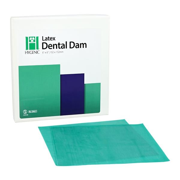 Hygenic Latex Dental Dam, 6x 6 (15 cm x 15 cm), Green, Heavy Gauge, 36pieces/bx
