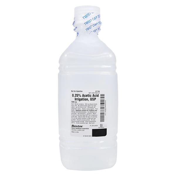 Acetic Acid Irrigation, 0.25%, USP, 1000 ml, Plastic Pour Bottle, Non-Pyrogenic, Sterile, 12/cs (Rx) (Continental US Only) (Product Access Restricted. Check with your sales rep to verify eligibility) (Item on Manufacturer Allocation - Inventory Limited when Available)