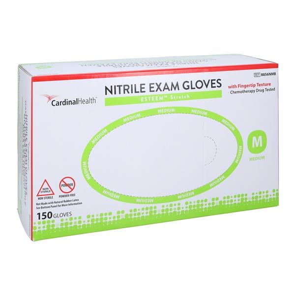 Glove, Stretch Nitrile Exam, FingertipTextured, Medium, Teal Blue, Powder-Free (PF), 150/bx, 10 bx/cs (Continental US Only)