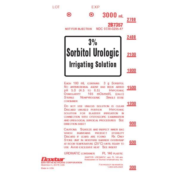 Sorbitol Urologic Irrigating Solution, 3%, 3000 ml, Uromatic Plastic Container, Non-Pyrogenic, Sterile, 4/cs (Rx) (Continental US Only) (Product Access Restricted. Check with your sales rep to verify eligibility)