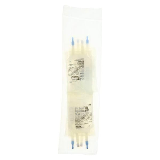 Dextrose Injection, 5% USP, 50 ml, Viaflex Plastic Container, Quad Pack, 96/cs (Rx) (Continental US Only) (Product Access Restricted. Check with your sales rep to verify eligibility)&nbsp;&nbsp;<Strong style="color:red">Max weekly quantity allowed: 10</Strong>