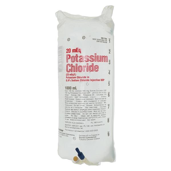0.9% Sodium Chloride and 20 mEq/L Potassium Chloride Injection, USP, 1000 ml, Viaflex Plastic Container, 14/cs (Rx) (Continental US Only) (Product Access Restricted. Check with your sales rep to verify eligibility)
