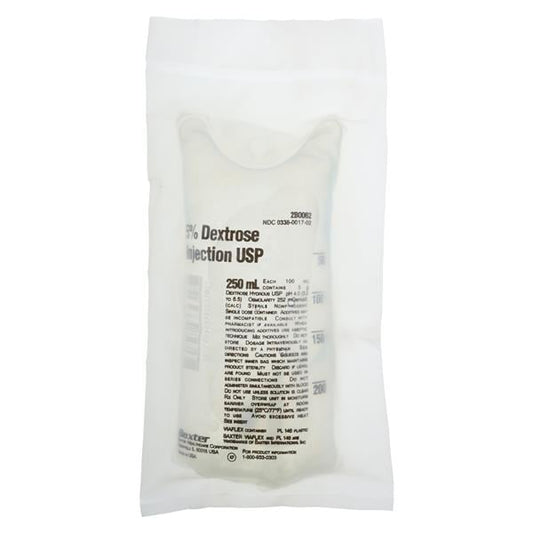 Dextrose Injection, 5% USP, 250 ml, Viaflex Plastic Container, 36/cs (Rx) (Continental US Only) (Product Access Restricted. Check with your sales rep to verify eligibility)
