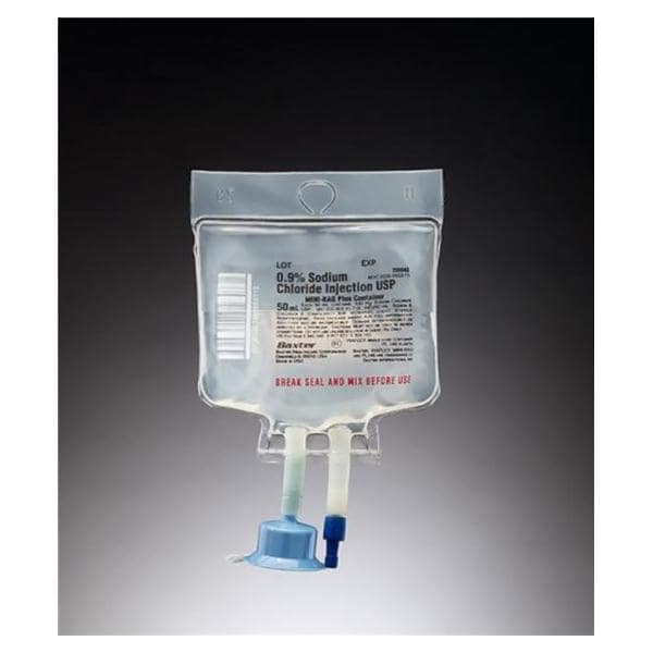 Sodium Chloride Injection, 0.9% USP, 50 ml, Mini-Bag Plus Container, Quad Pack, 80/cs (Rx) (Continental US Only) (Product Access Restricted. Check with your sales rep to verify eligibility)&nbsp;&nbsp;<Strong style="color:red">Max weekly quantity allowed: 10</Strong>