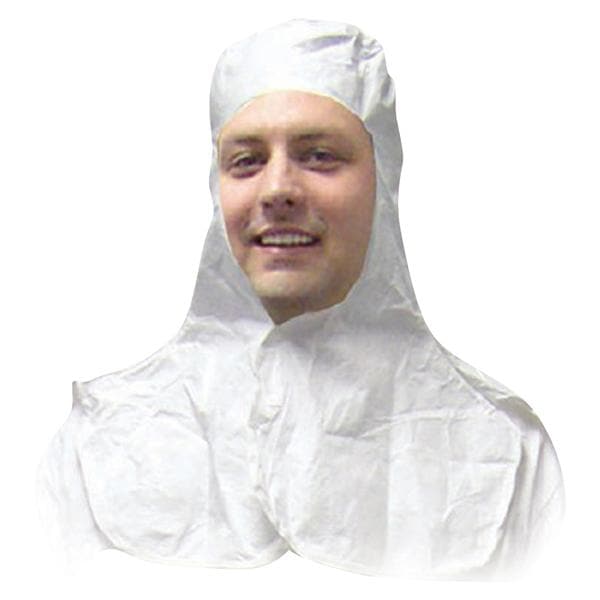 Hood, Clean Room, Tyvek, Full Face w/ Snap Closure, White, Large. 100/cs