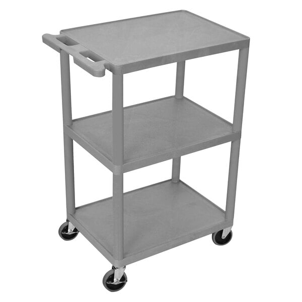 Cart, Three Shelves, Foam Plastic, Gray, 24"W x 18"D x 43"H, (4) 4" Heavy Duty Casters (2 with Locking Brakes), Maximum Weight Capacity 400lbs (DROP SHIP ONLY)