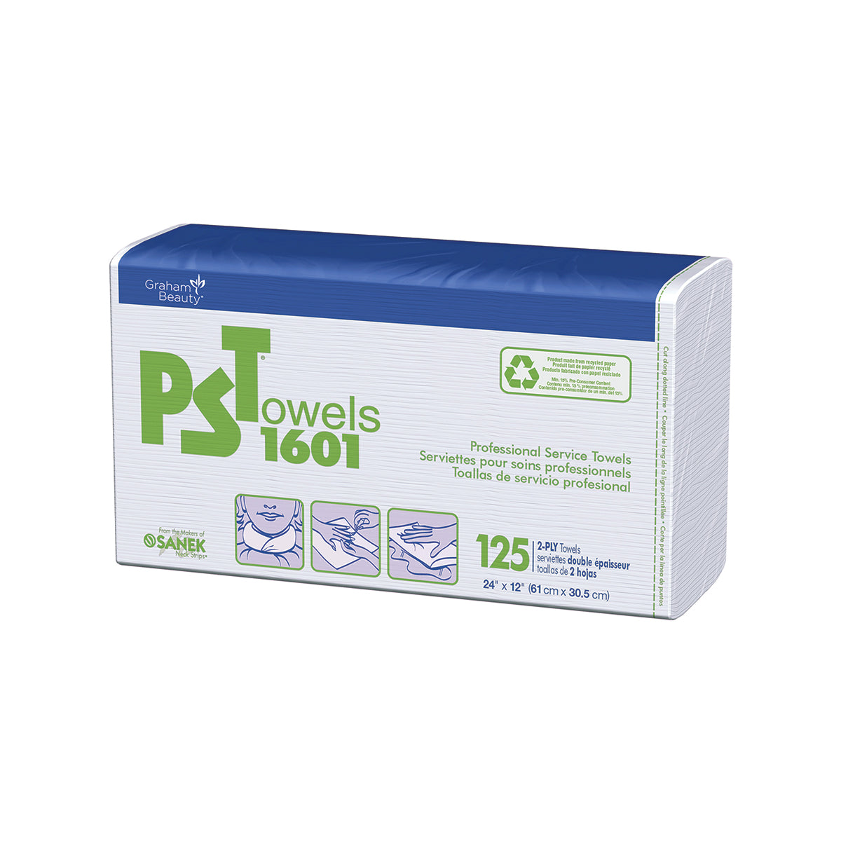 PST 1601 Towel, Smooth, 2-Ply, 12" x 24_", White, 125/pk, 8 pk/cs