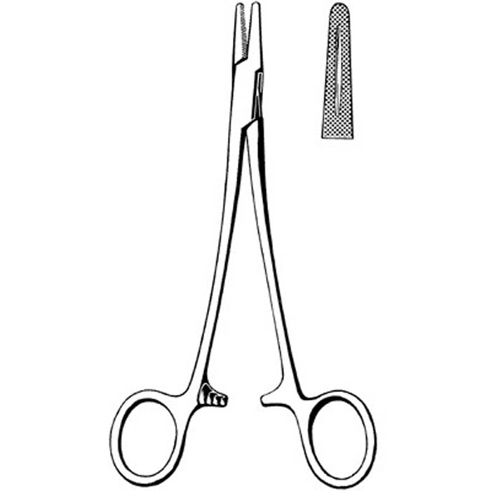Merit Mayo-Hegar Needle Holder, 6", Blunt, Straight, Cross-Serrated with Groove, Finger Rings with Ratchet, Stainless Steel, Reusable, Non-Sterile (DROP SHIP ONLY)