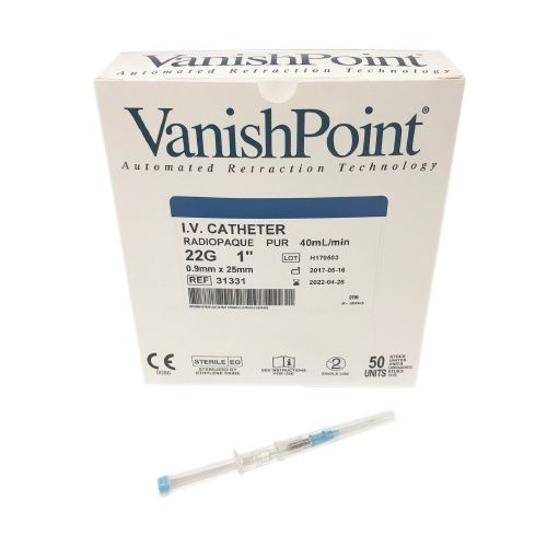 Safety IV Catheter, 22G x 1", Radiopaque PUR, 50/bx, 4 bx/cs
