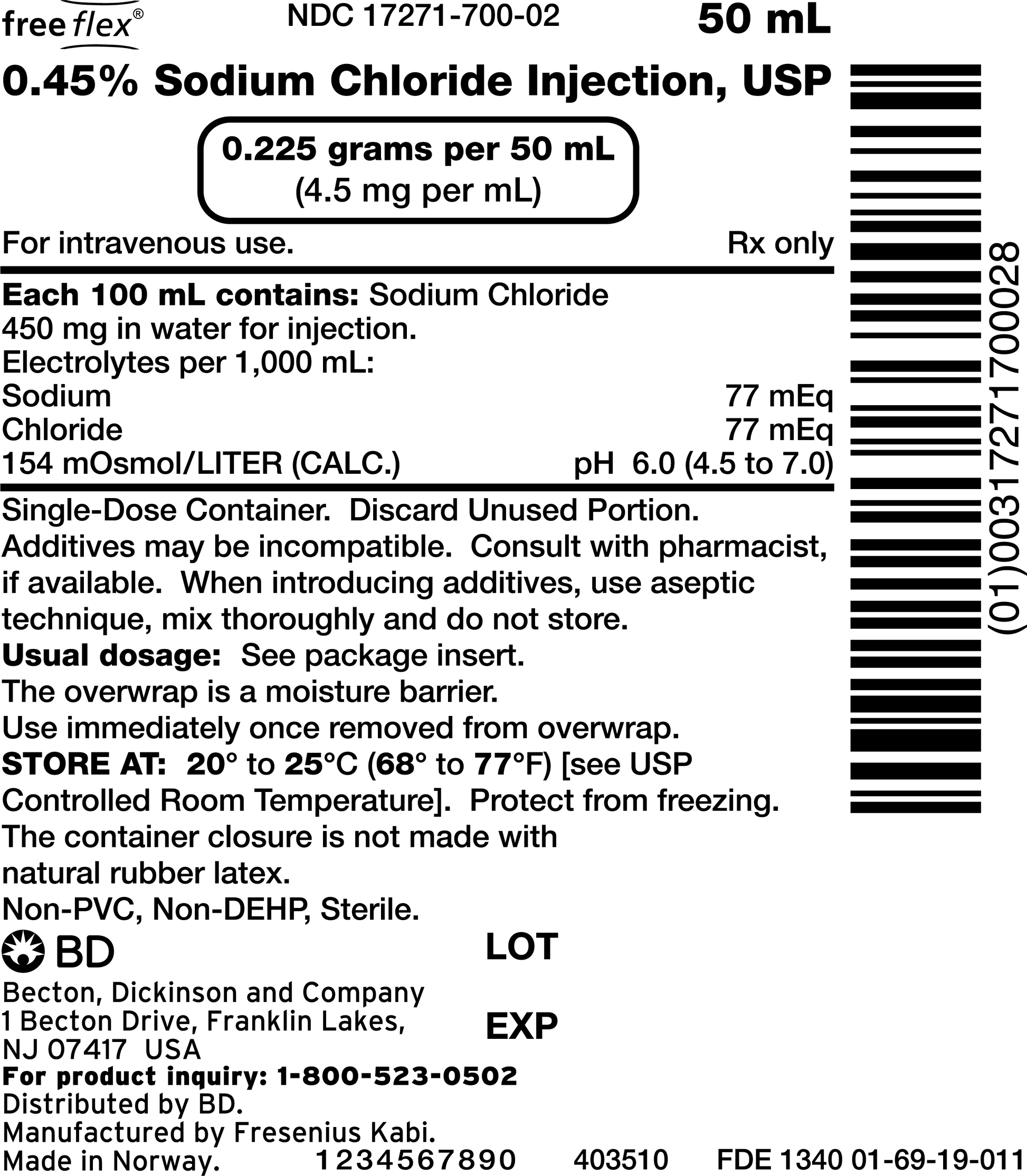 IV Fluid, .45% Saline, 50ml, 60/cs (Rx) (Temp Sensitive; Non-Returnable) (Continental US Only, Excluding IN and ND) (Drop Ship Requires Pre-Approval)&nbsp;&nbsp;<Strong style="color:red">Max weekly quantity allowed: 10</Strong>