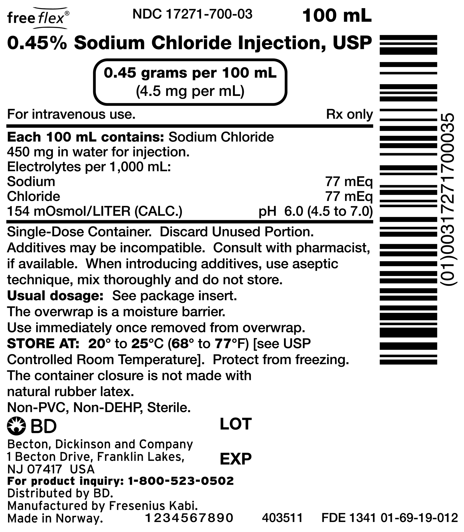 IV Fluid, .45% Saline, 100ml, 50/cs (Rx) (Temp Sensitive; Non-Returnable) (Continental US Only, Excluding IN and ND) (Drop Ship Requires Pre-Approval)&nbsp;&nbsp;<Strong style="color:red">Max weekly quantity allowed: 10</Strong>