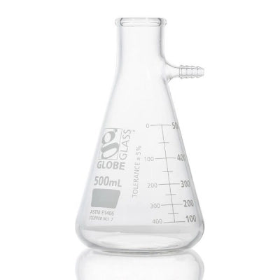 Flask, Filter, Globe Glass, 500mL, Dual Graduations, ASTM E1406, 6/bx