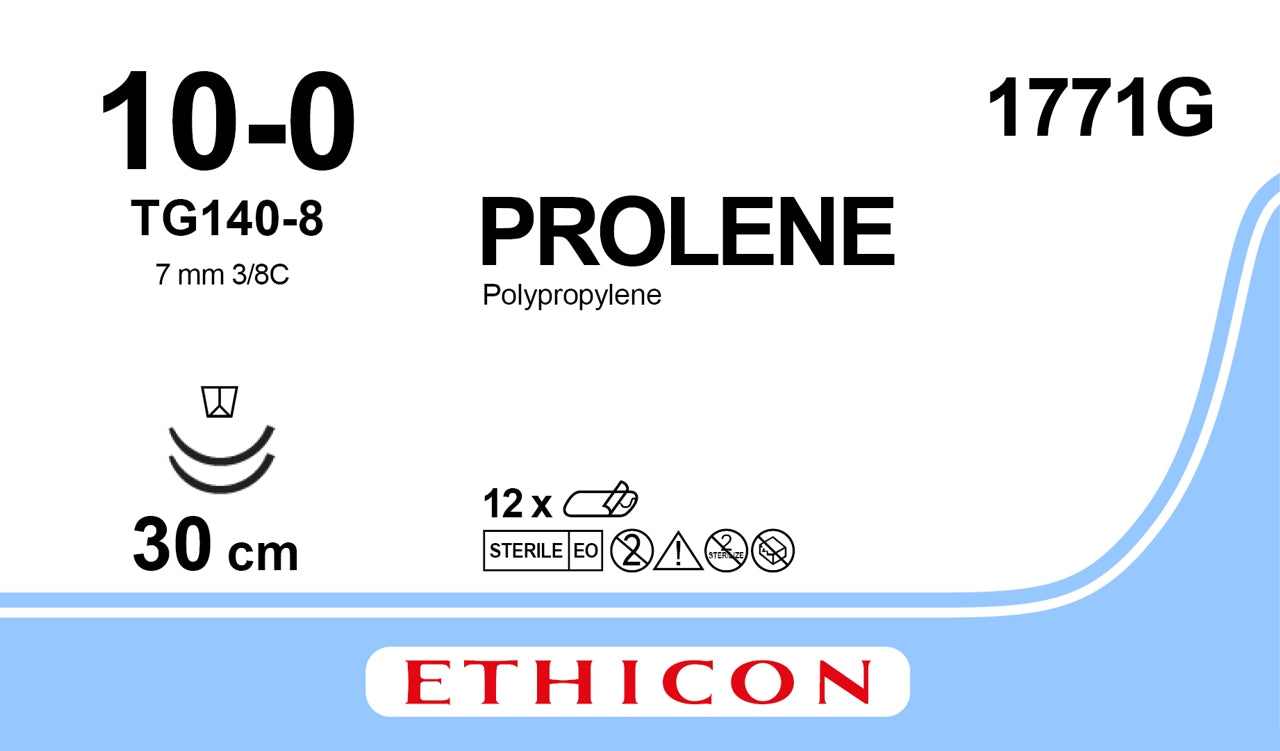 Suture, Micropoint Spatula, Size 10-0, 12", Blue Monofilament, Needle TG140-8 TG140-8, 3/8 Circle, 1 dz/bx (Continental US Only)