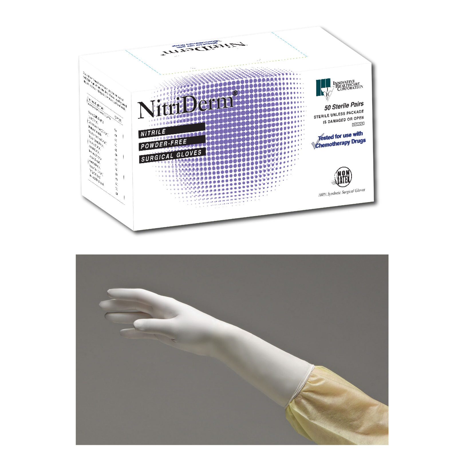 Gloves, Surgical, Size 7, Nitrile, Sterile PF, Textured, 50 pr/bx, 4 bx/cs (56 cs/plt), 