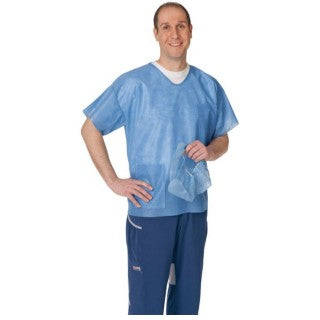 Scrub Top, Short Sleeve, V-Neck, SMS Material, Blue, Large, 60/cs (Continental US Only)