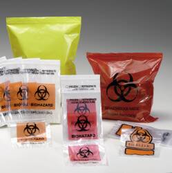 Transport Bag, 6" x 9", Zip Closure, Clear, Biohazard, 1000/cs