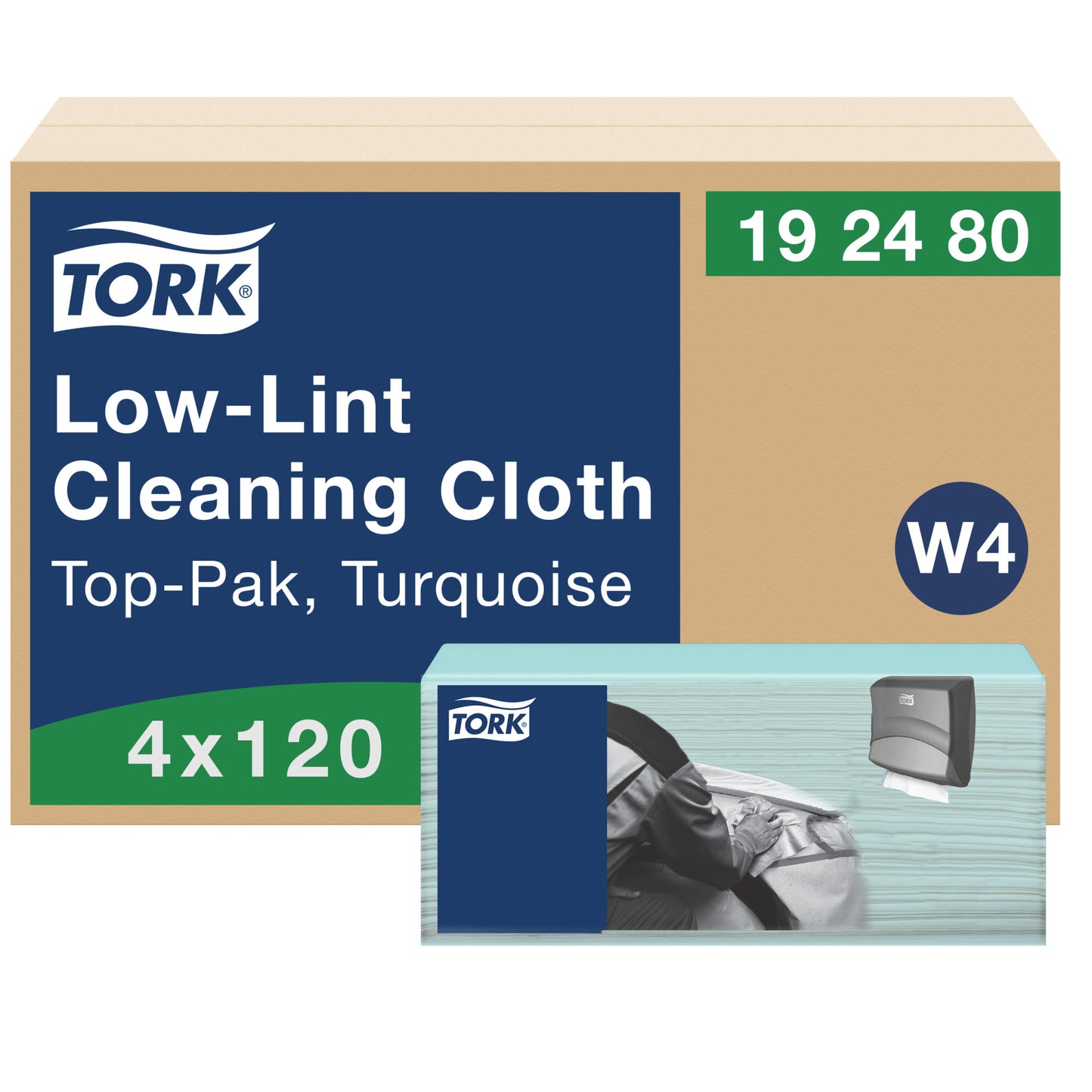 Cleaning Cloth, Low-Lint, Top-Pak, 1-Ply, Turquoise, 16.3" x 14", 120 sht/bx, 4 bx/cs (240 cs/plt)
