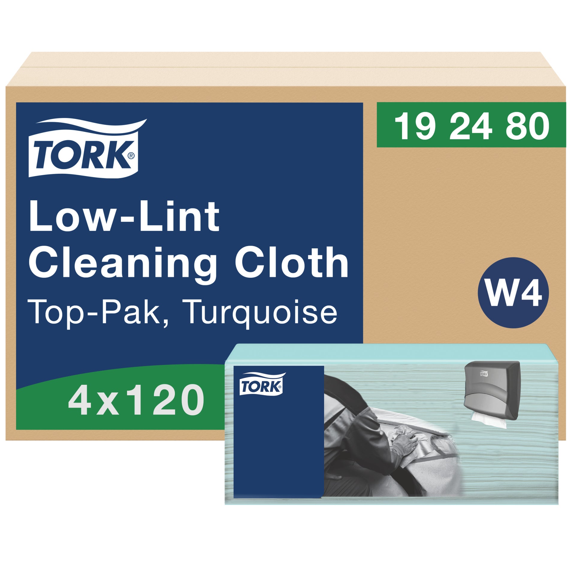 Cleaning Cloth, Low-Lint, Top-Pak, 1-Ply, Turquoise, 16.3" x 14", 120 sht/bx, 4 bx/cs (240 cs/plt)