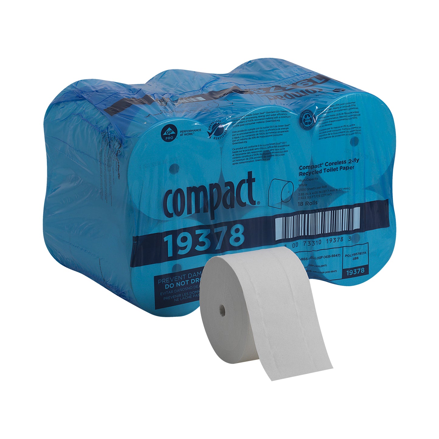 Coreless Bathroom Tissue, 1500 Sheet, 2-Ply, 3.85" x 4.05", 18/cs