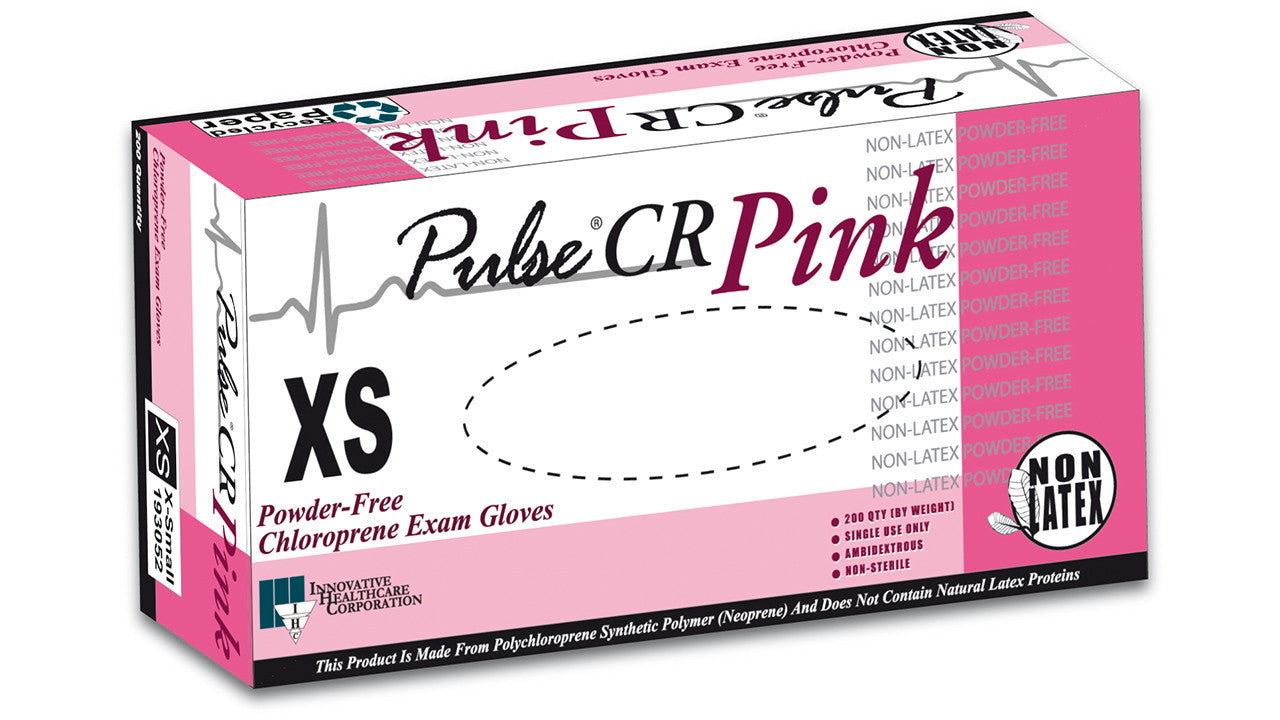 Gloves, Exam, Medium, Polychloroprene, Non-Sterile, PF, Textured, Pink, 200/bx, 10 bx/cs (50 cs/plt)