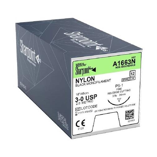 Nylon Suture, Monofilament, Spatula, Size 5-0, 18"/45cm, 8mm, 1/4 Circle, 12/bx