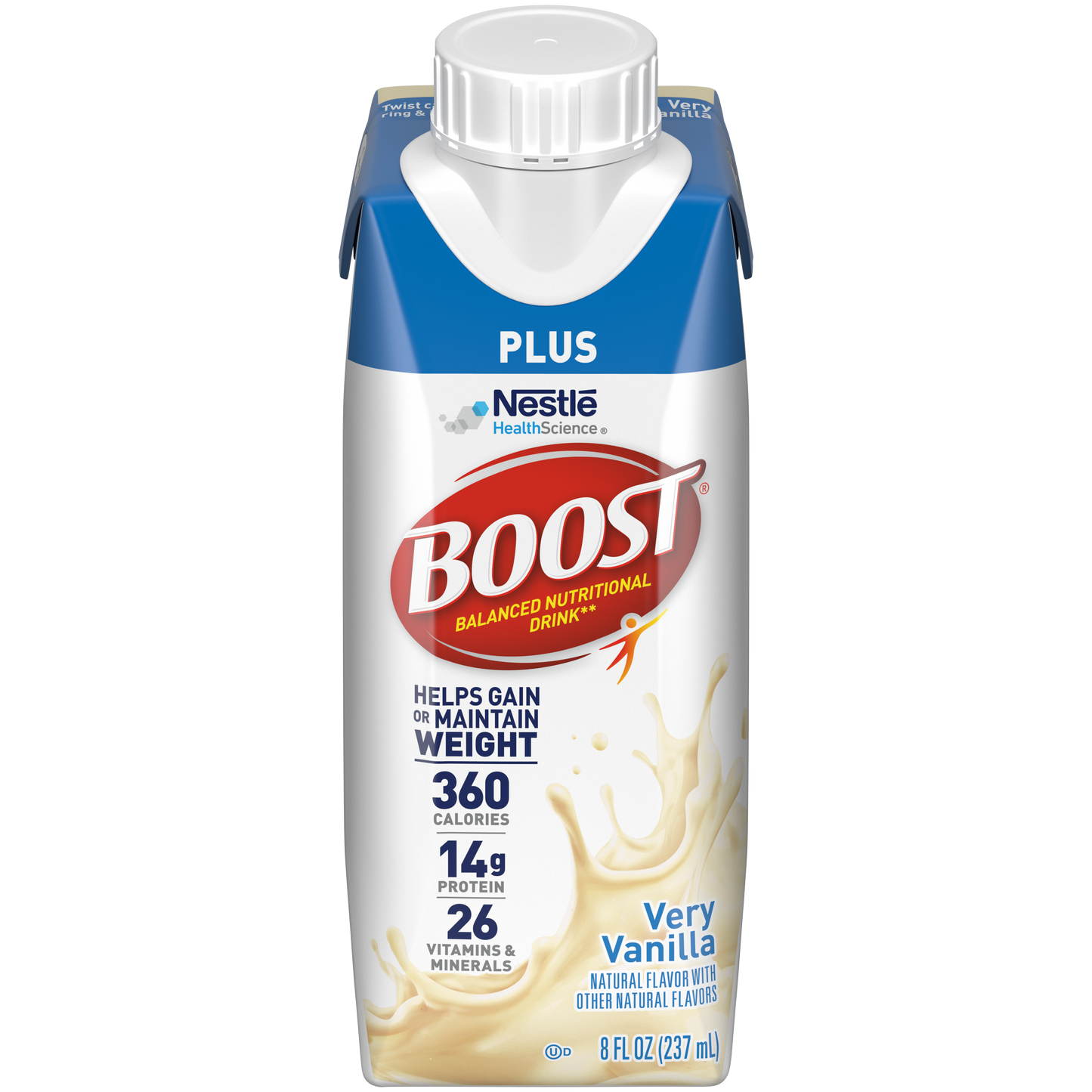BOOST PLUS, Very Vanilla, 8 fl oz Carton, 24/cs (128 cs/pallet) (Minimum Expiry Lead is 90 days) (Continental US Only) (Nestle products cannot be sold online without Nestle's prior written permission) (Products cannot be sold on Amazon.com or any other 3rd party site)
