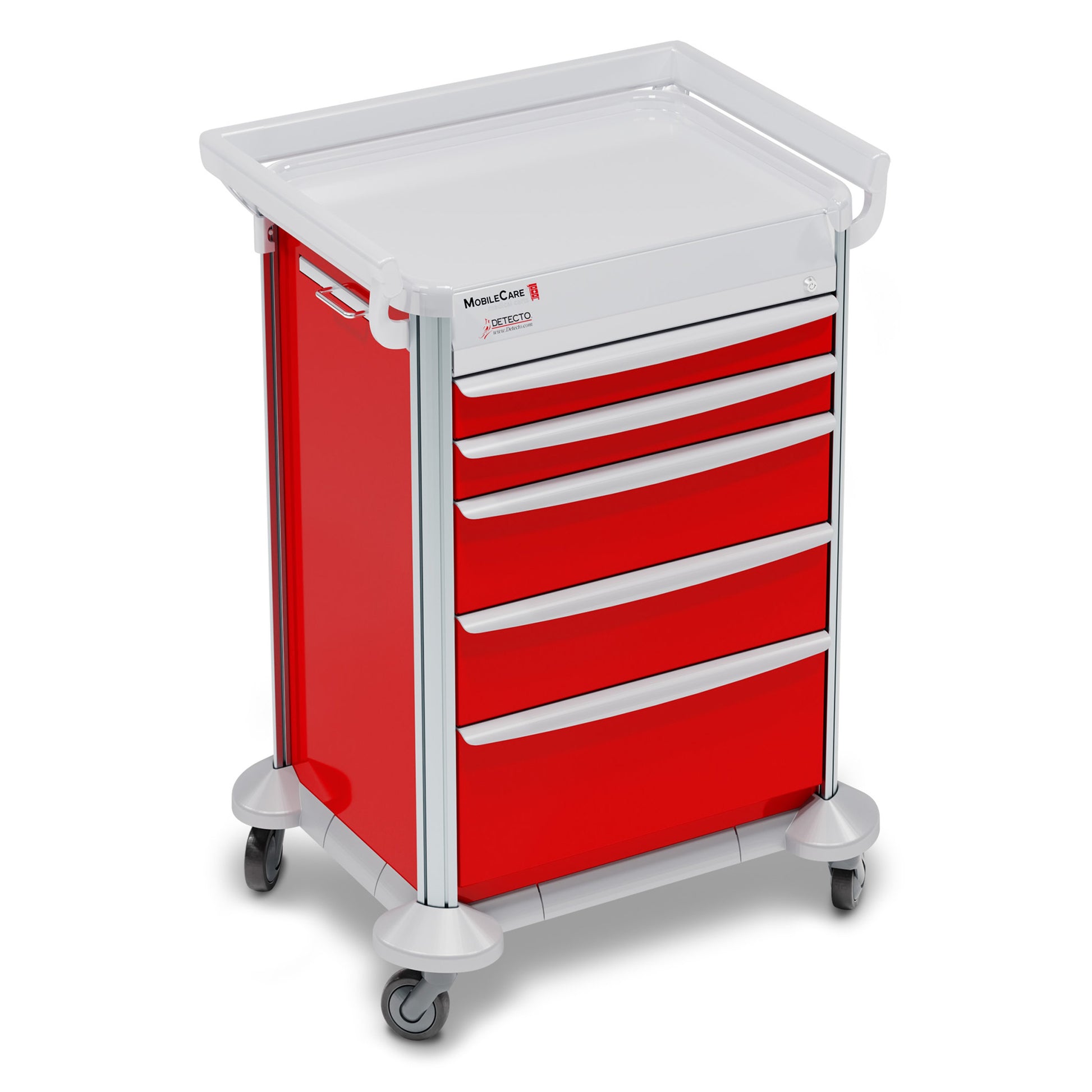 Mobile Car Medical Cart, Red, Keyed Lock, (5) Drawer (33669, (3) Sided Hand Rail, 23in Wide Drawers (DROP SHIP ONLY)