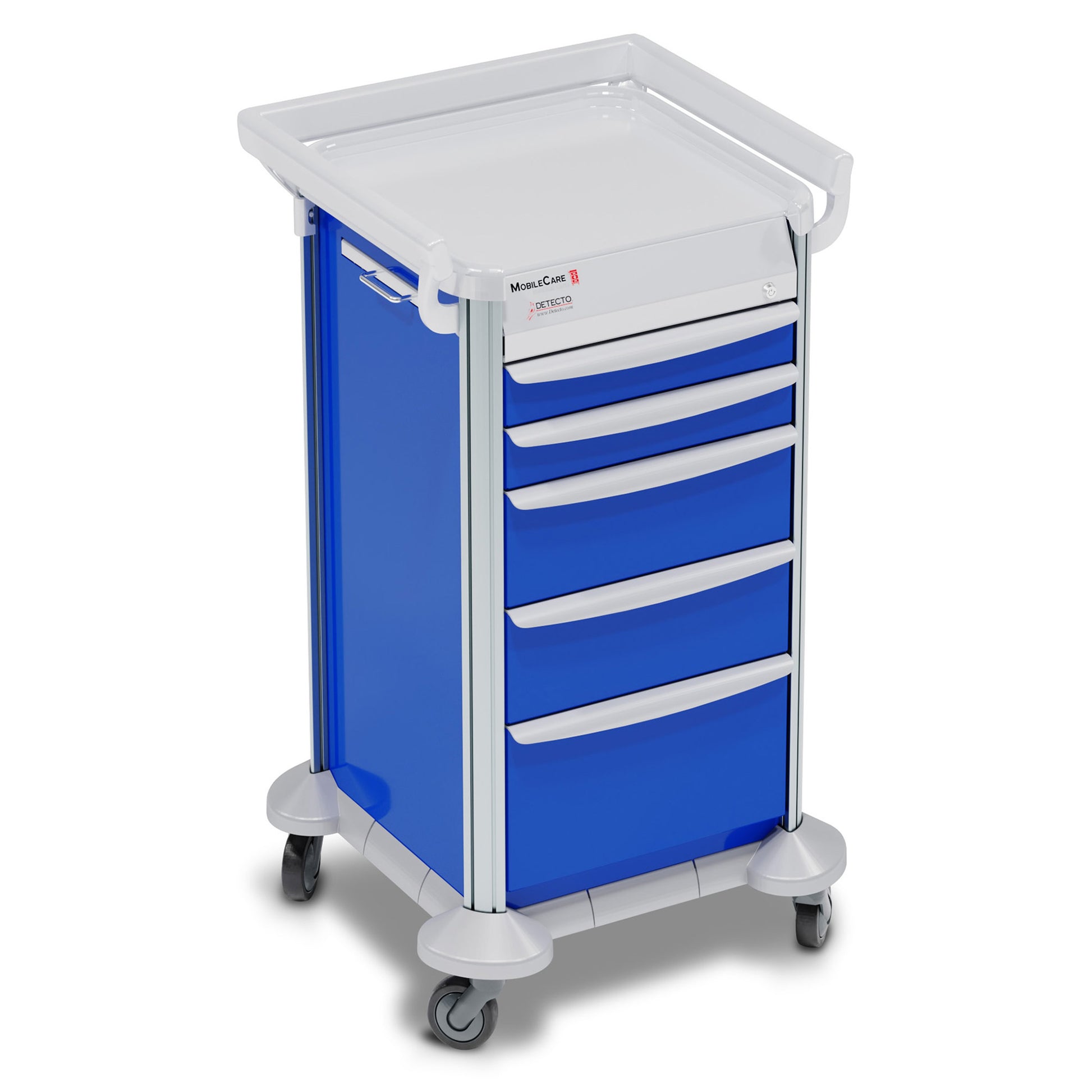 Mobile Car Medical Cart, Blue, Keyed Lock, (5) Drawer (33669), (3) Sided hand Rail, 16.5in Wide Drawer (DROP SHIP ONLY)