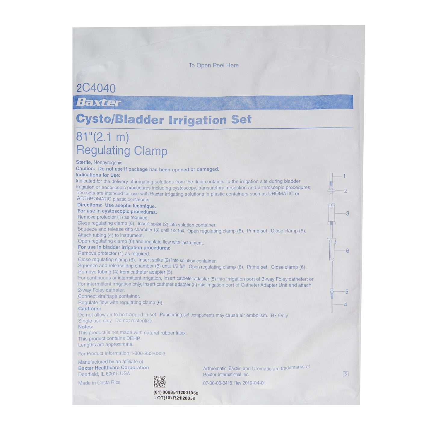 Irrigation Set, Cysto/ Bladder, Straight, Regulating Clamp, 81" Length, Non-Pyrogenic, Contains DEHP, Sterile, 48/cs (Rx) (Continental US Only) (Product Access Restricted. Check with your sales rep to verify eligibility)