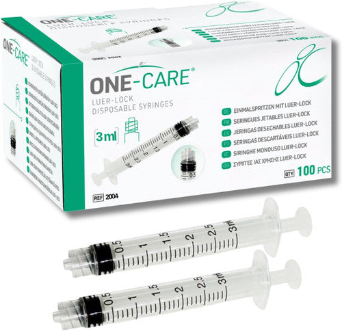 Luer-Lock Syringes, Disposable, 3ml, 3-part, 100/bx 